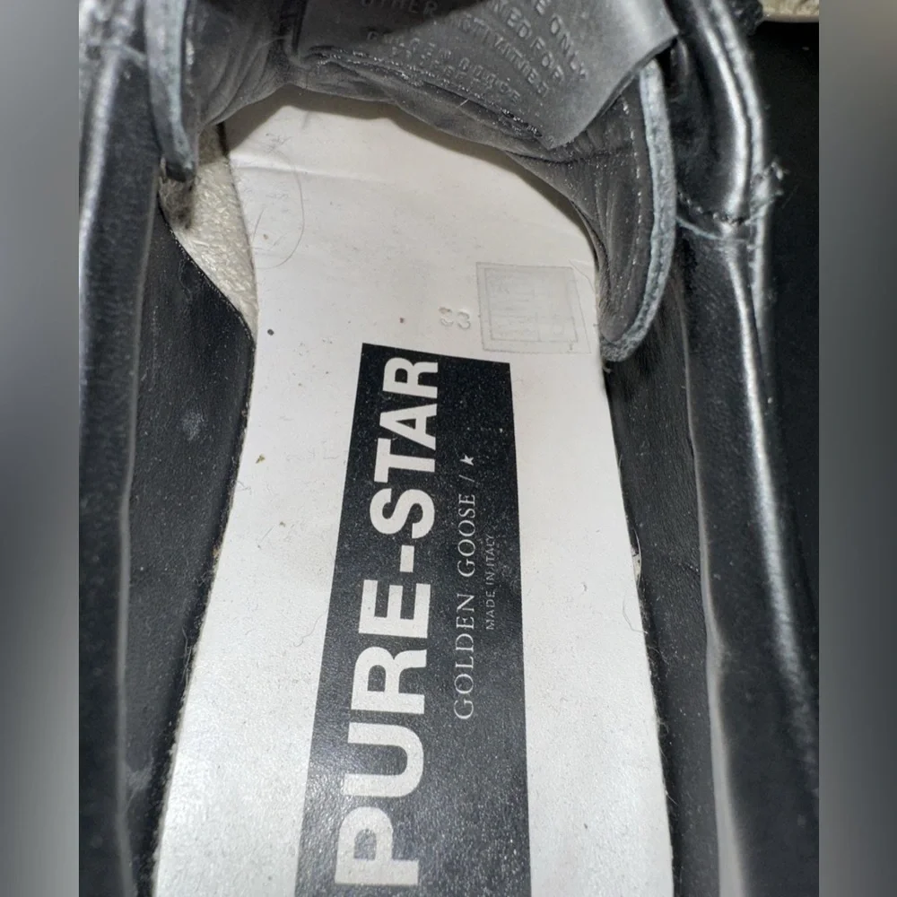 Golden Goose Pure-Star Womens Size EU 33 US 6.5-7 Black Leather Sneakers